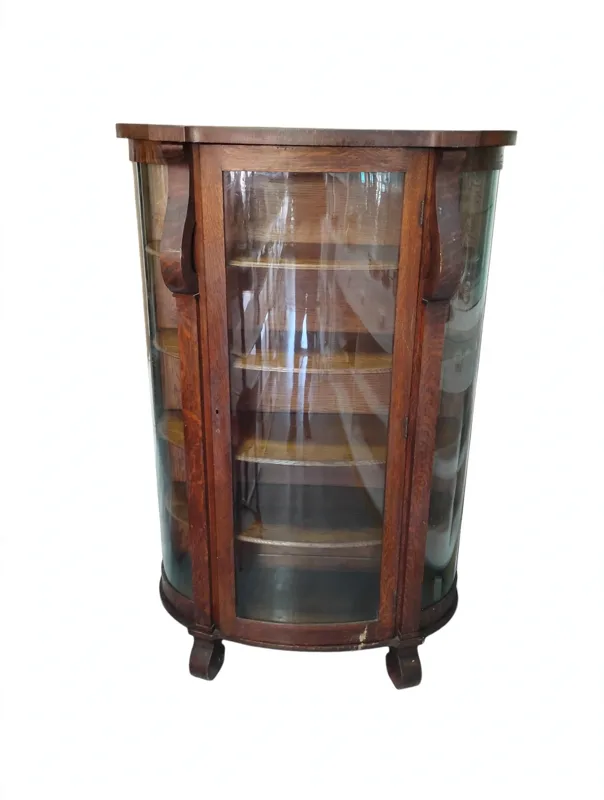 Wooden Bow-Front Glass Curio Cabinet