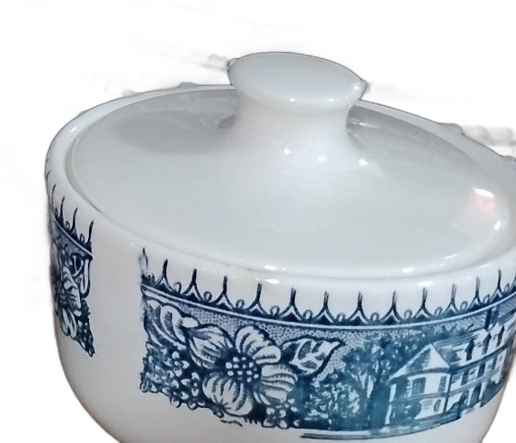 Blue and White Transferware Sugar Bowl with Lid