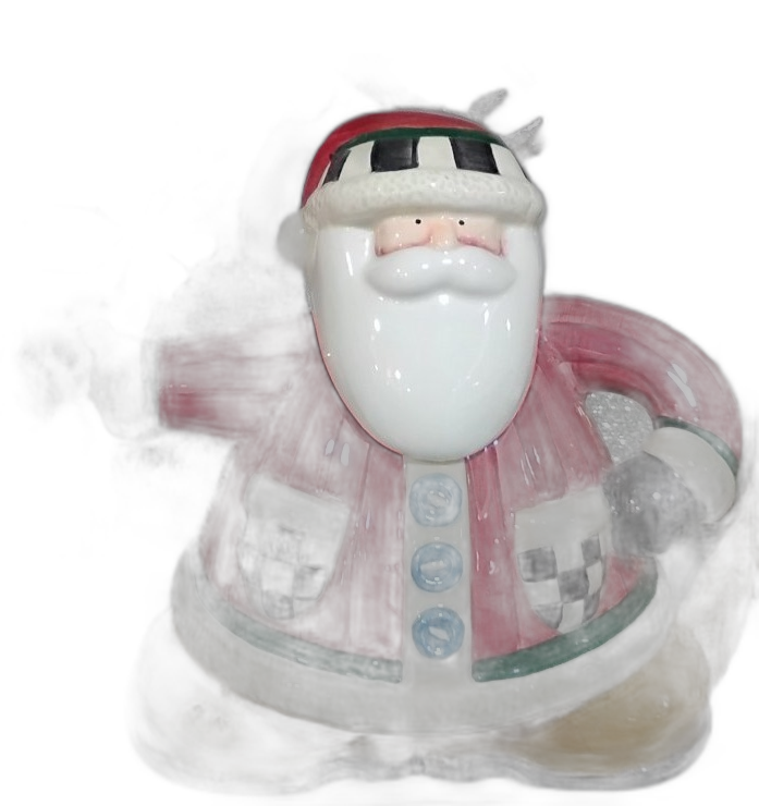 Ceramic Santa Claus Figurine - Red Coat, Checkered Pockets, Blue Buttons