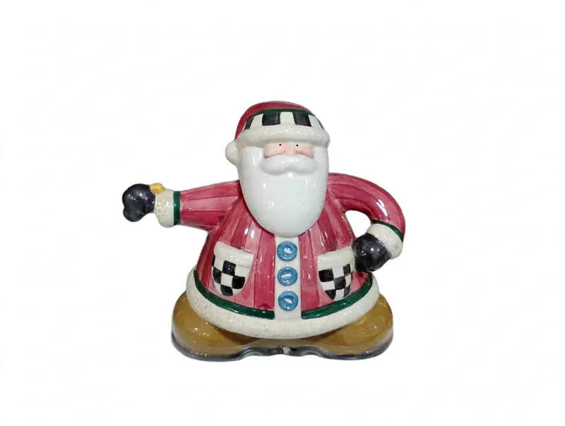 Ceramic Santa Claus Figurine - Red Coat, Checkered Pockets, Blue Buttons (2)