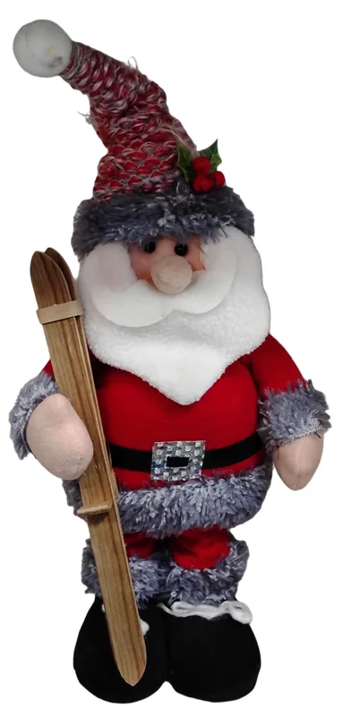 Plush Santa with Skis and Tall Floppy Hat