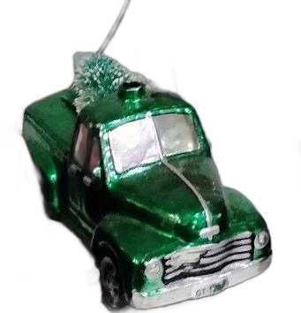 Vintage Pickup Truck Ornament - Green with Tree
