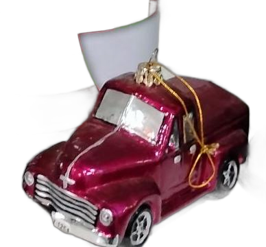 Vintage Pickup Truck Ornament - Magenta with Gold String