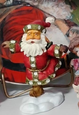 Santa Claus Figurine - Red Coat with Green Trim on Snow Base