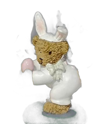 Bunny Ears Bear Figurine - White Outfit Holding Pink Egg