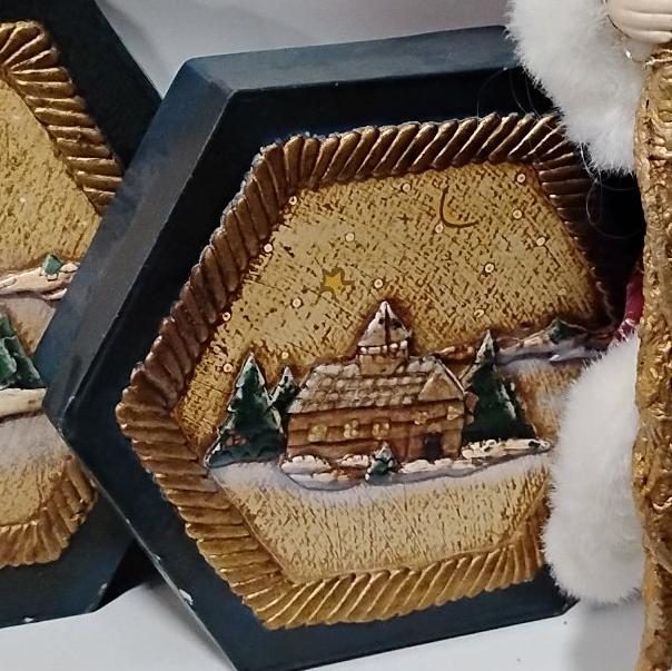Hexagonal Winter Cabin Plaques - Pair, Moon and Star (2)