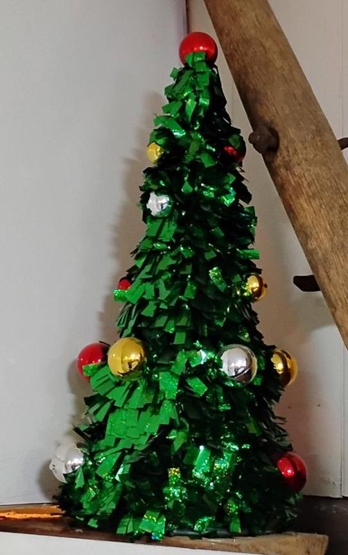 Green Tinsel Christmas Trees - Pair, Small and Large