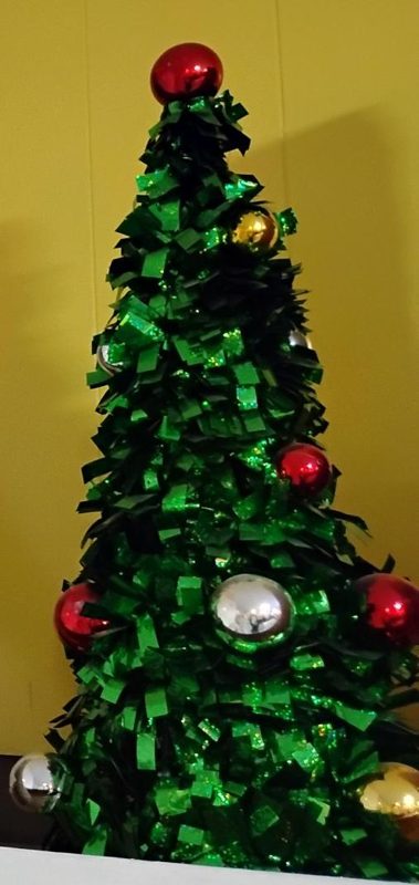 Green Tinsel Christmas Trees - Pair, Small and Large (2)