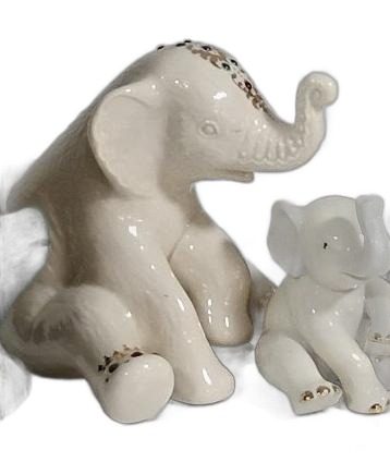 White Ceramic Elephant Figurines - Pair, Large and Small