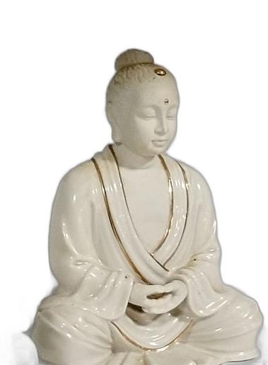 White Seated Buddha Figurine with Gold Trim