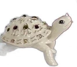 White Turtle Figurine with Jeweled Shell