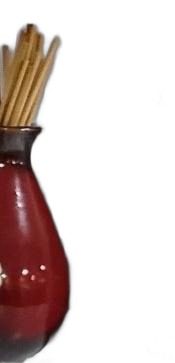 Red Ceramic Vase with Reed Sticks