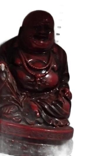 Red Laughing Buddha Figurine on Round Base