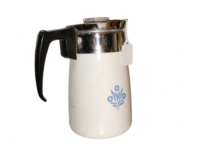 White Corning Ware Coffee Pot with Blue Cornflower