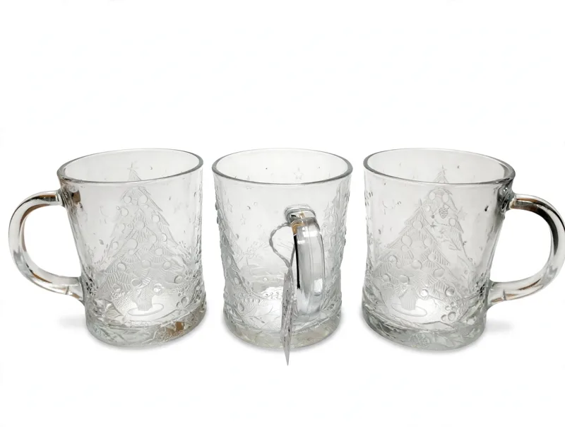 Clear Etched Christmas Glass Mugs - Set