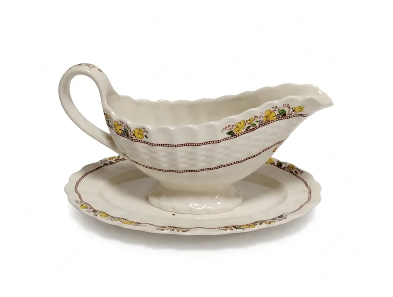 White Gravy Boat with Floral Plate