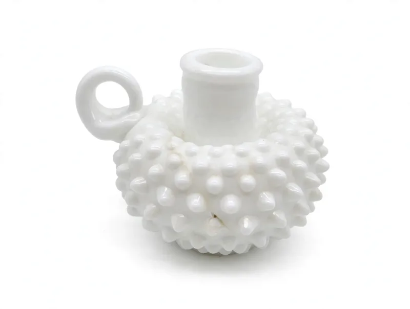 White Milk Glass Hobnail Candle Holder