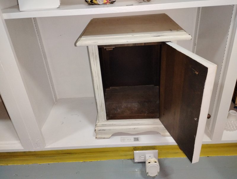 White Distressed Cabinet with Louvered Doors (2)