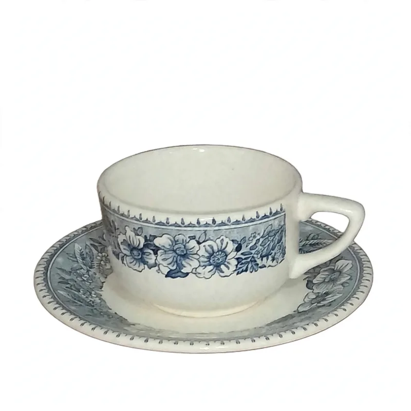 Blue Transferware Cups and Saucers - Set