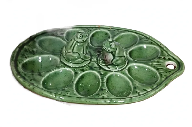 Green Ceramic Egg Plate with Small Figures