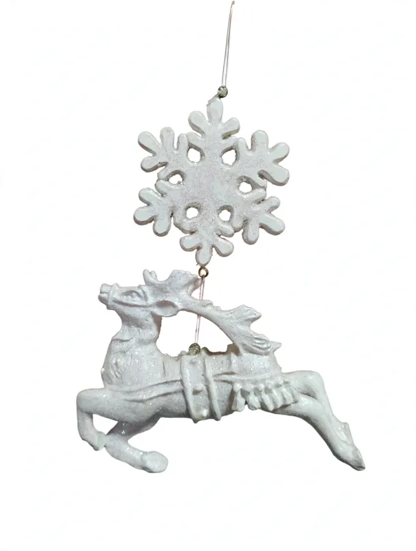 White Snowflake and Reindeer Ornament