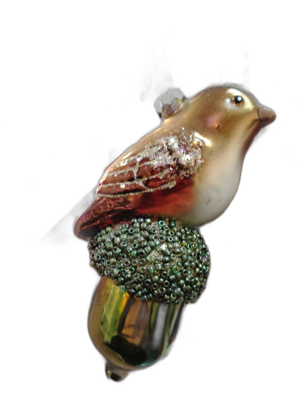 Bird on Beaded Acorn Ornament