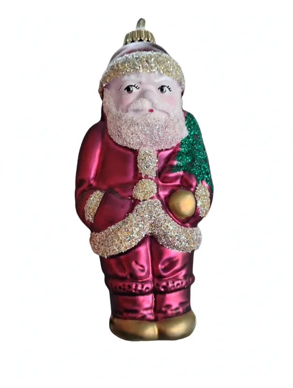 Magenta Santa with Tree Ornament