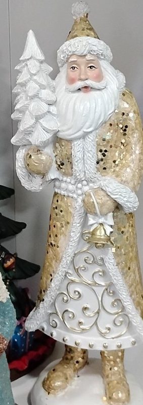 Gold and White Santa with White Tree